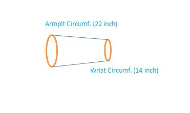 22" Armpit Tapered 14" Towards Wrist 